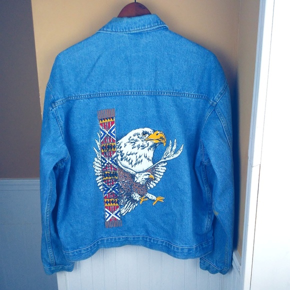 denim jacket with eagle on back